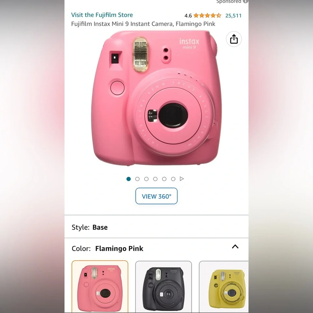 Fujifilm Instax Mini 9 Instant Camera, Flamingo Pink